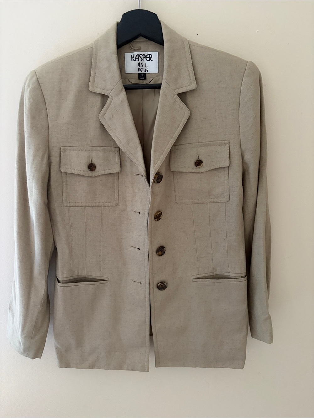 Vintage Tan Linen-Blend Button Front Blazer